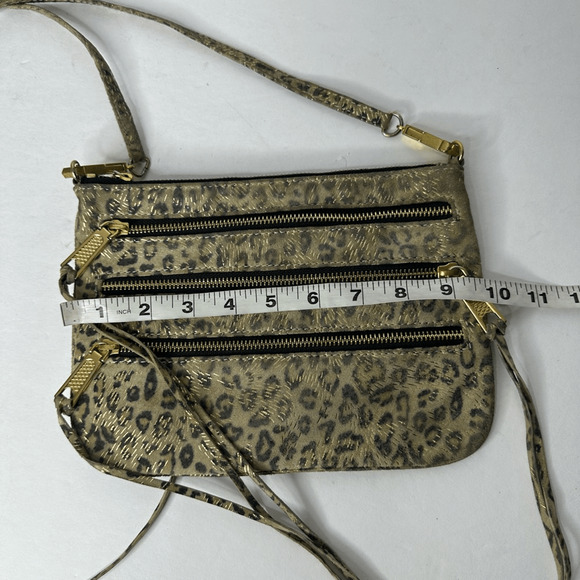 REBECCA MINKOFF 3 Zip Moto Crossbody Bag LEOPARD pouch suede small - Picture 3 of 6
